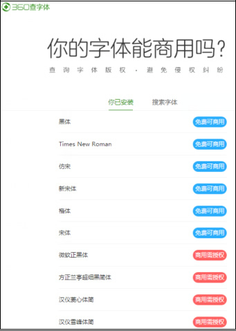 360上線查字體版權功能