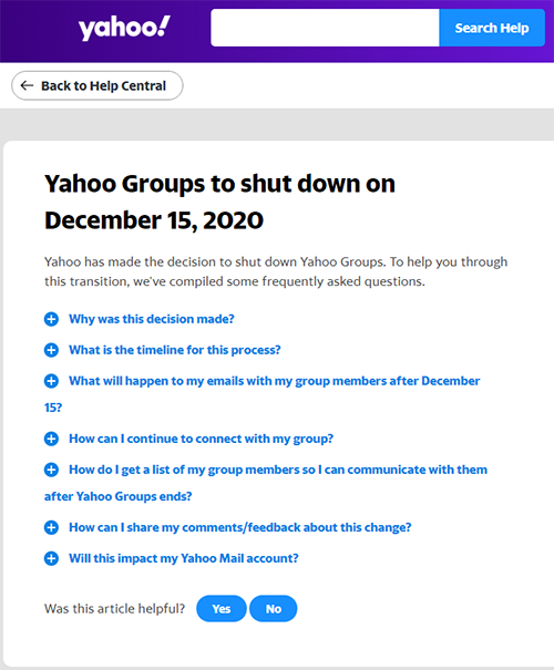 Yahoo Groups將永久關站