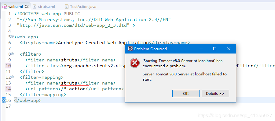 struts.xml 打开报错