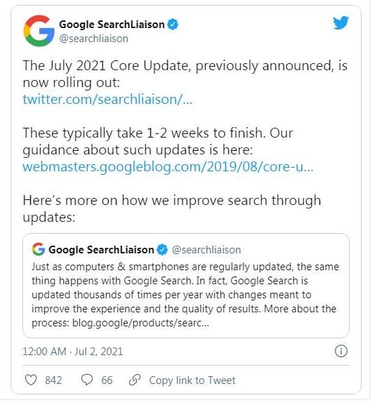 谷歌搜索2021年7月核心算法更新 Google 微新聞 第1張