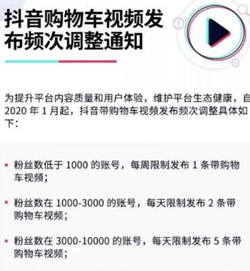 抖音帶貨規則最新調整：購物車視頻發佈次數由粉絲數決定